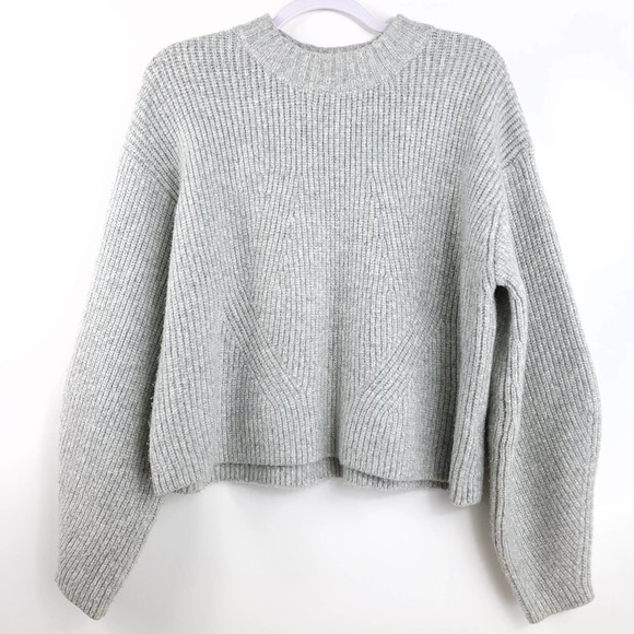 H&M Grey Knit Mock neck Sweater w/ Balloon Sleeves Women's Size M - Picture 1 of 8